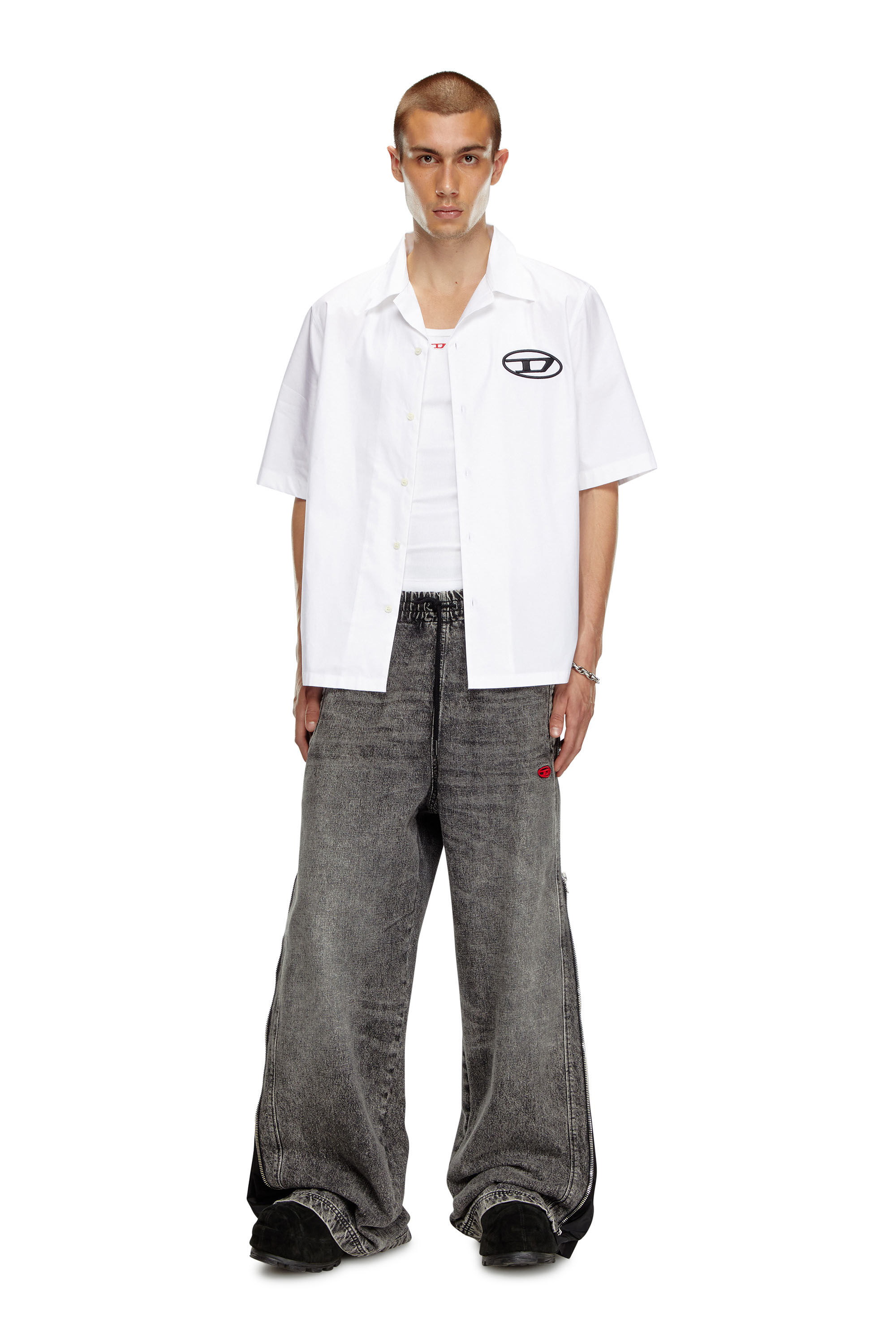 Diesel - S-MAC-C, Man's Bowling shirt with logo embroidery in White - 1
